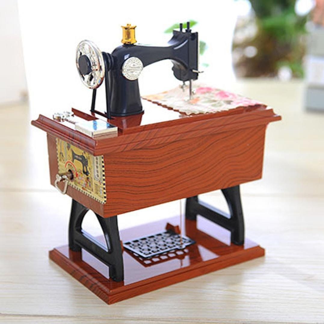 Mini Sewing Machine Music Box Mechanical Birthday Gift Table Decor