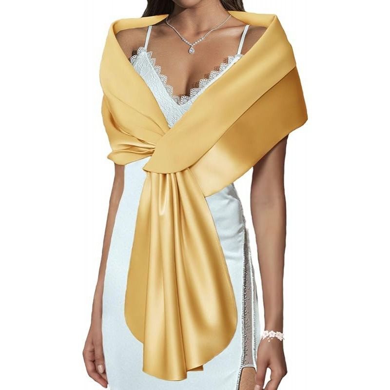 Gold Satin Velvet Shawl Wrap for Women Wedding & Evening