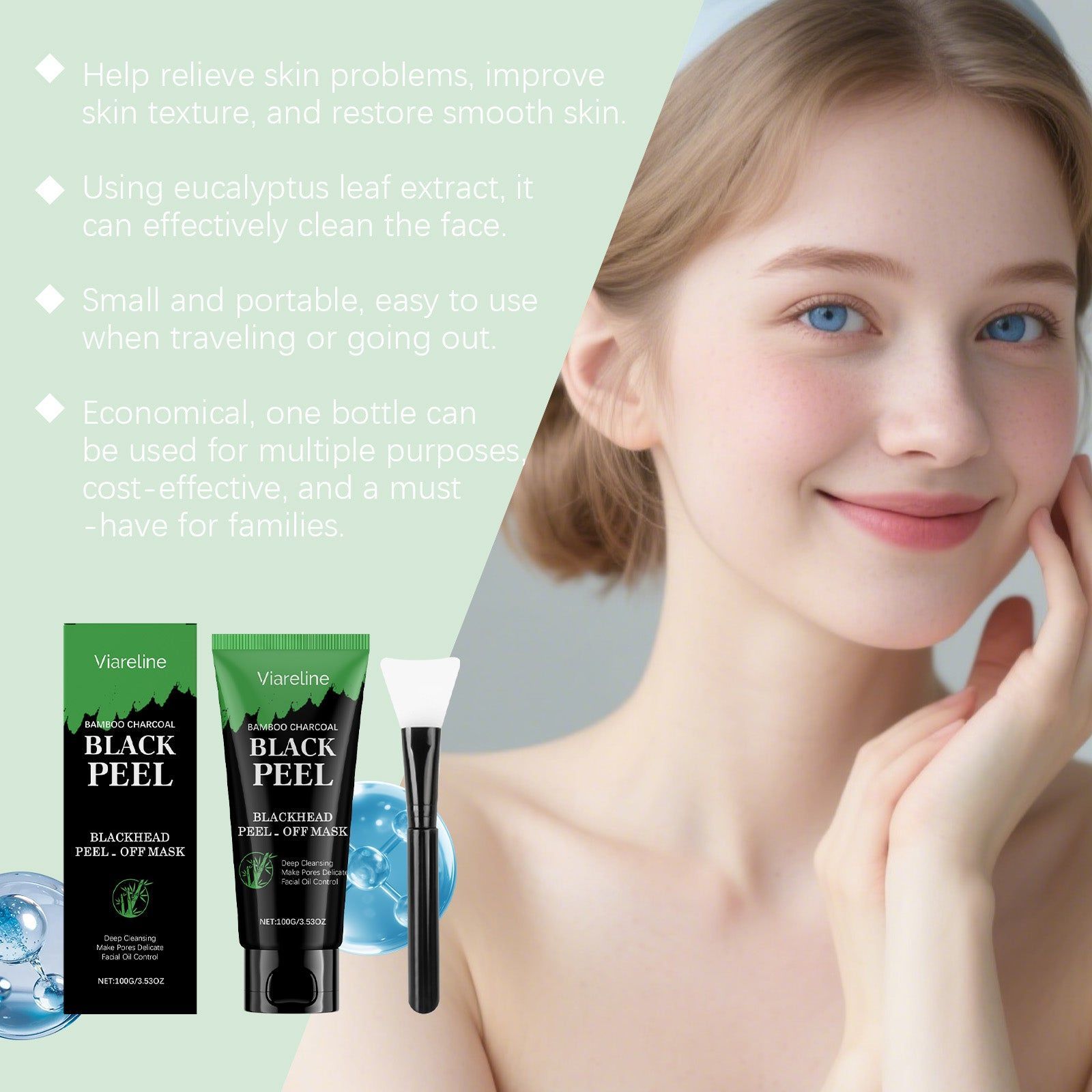 Bamboo Charcoal Cleansing Mask, Deep Pore Detox, Clear Skin, Youthful Glow ,1 set