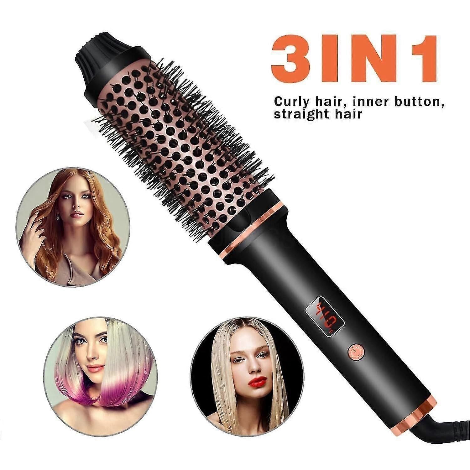 Thermal Brush 1.5 Inch Heated Curling Brush Ceramic Curling Iron Volumizing Brush Heating Round Brush Travel Hair Curler Comb zxin