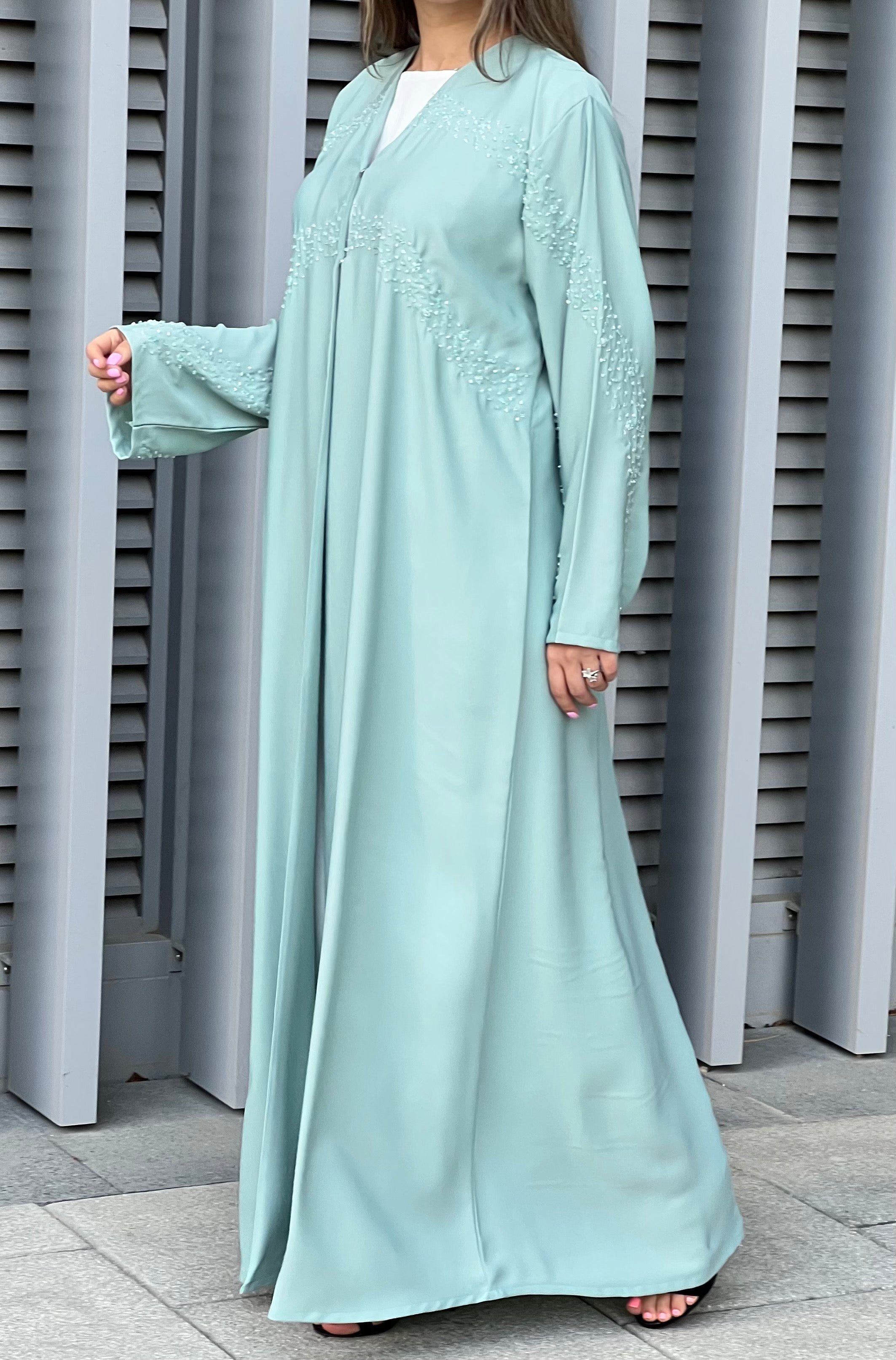 MOiSTREET Pale Blue Korean Nada Embroidery Abaya