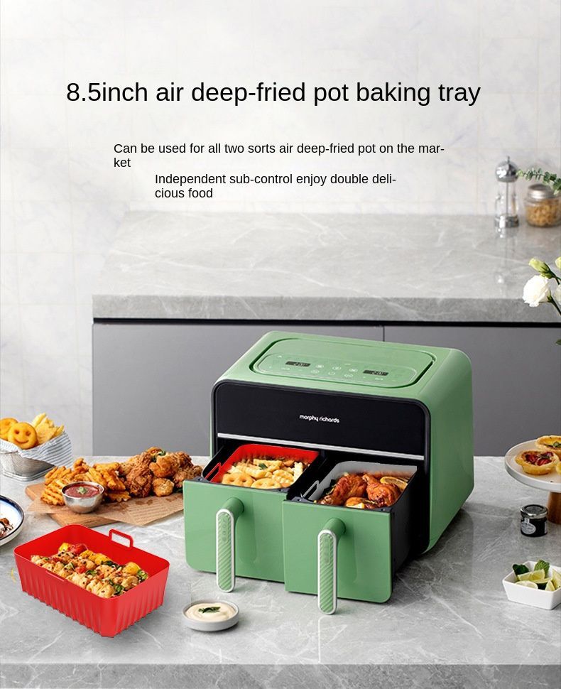 2Pcs Silicone Air Fryer Liner Reusable Rectangle Baking Tray With Handle