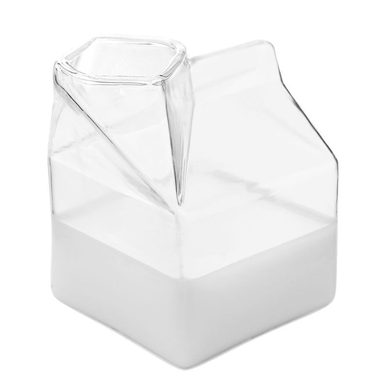2-Pack Glass Milk Carton Clear Mini Creamer Container Pitcher Coffee Cup Juice Bottle