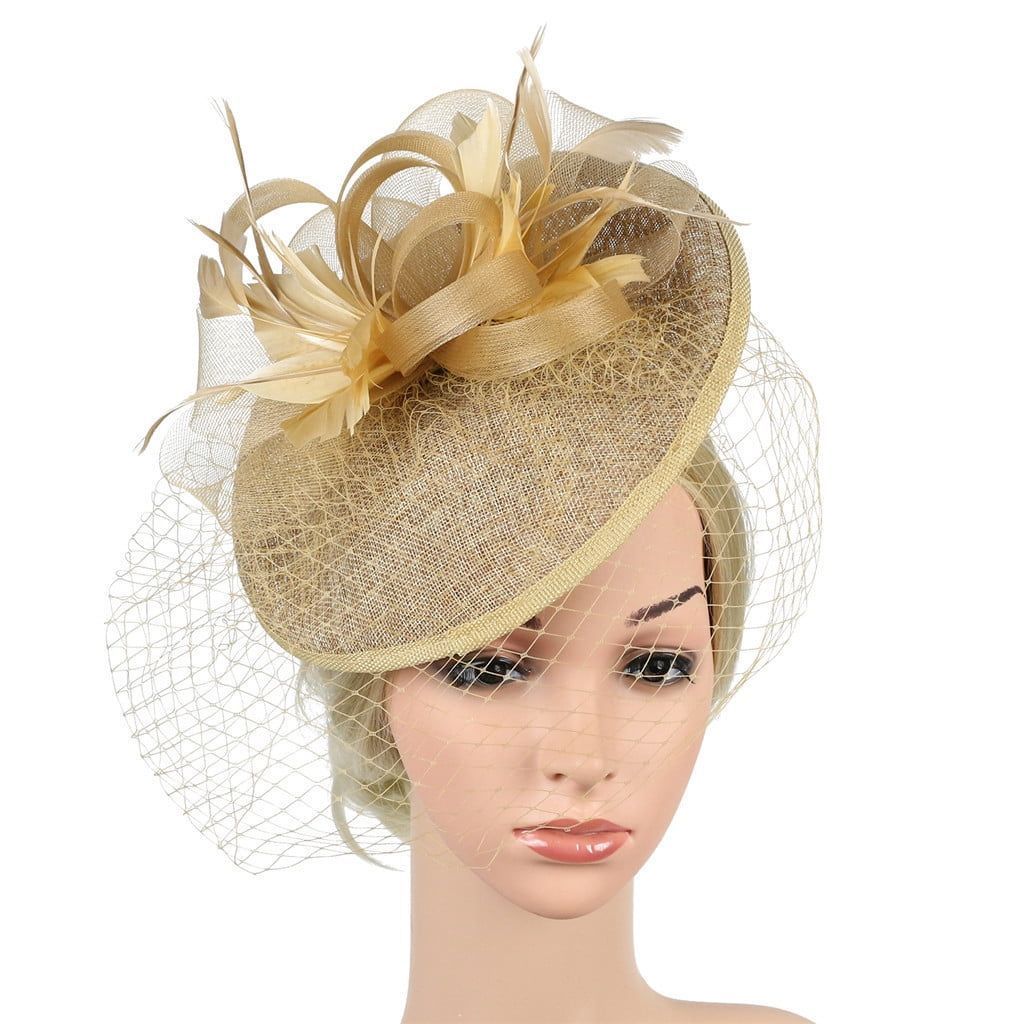 Women Elegant Hat Strap Flower Feather Party Hat Hair Clip Headband Accessory