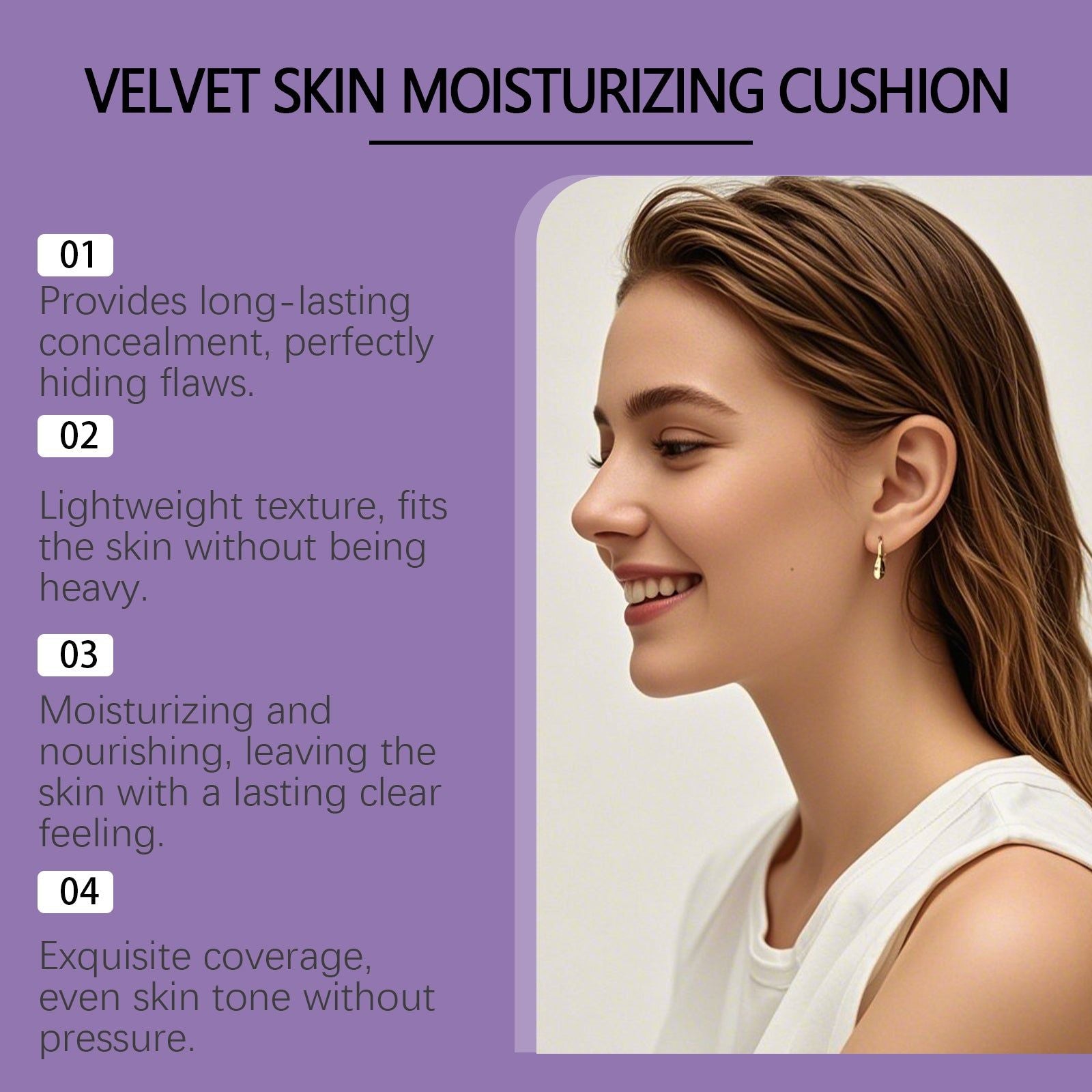 Dark-Toned Velvet Moisturizing Cushion, Flawless Concealer, Long-Lasting Fit ,15g