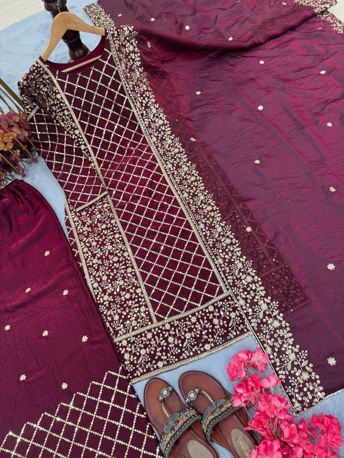 Fab Zone Top Plazzo and Dupatta Designer Party Wear Look