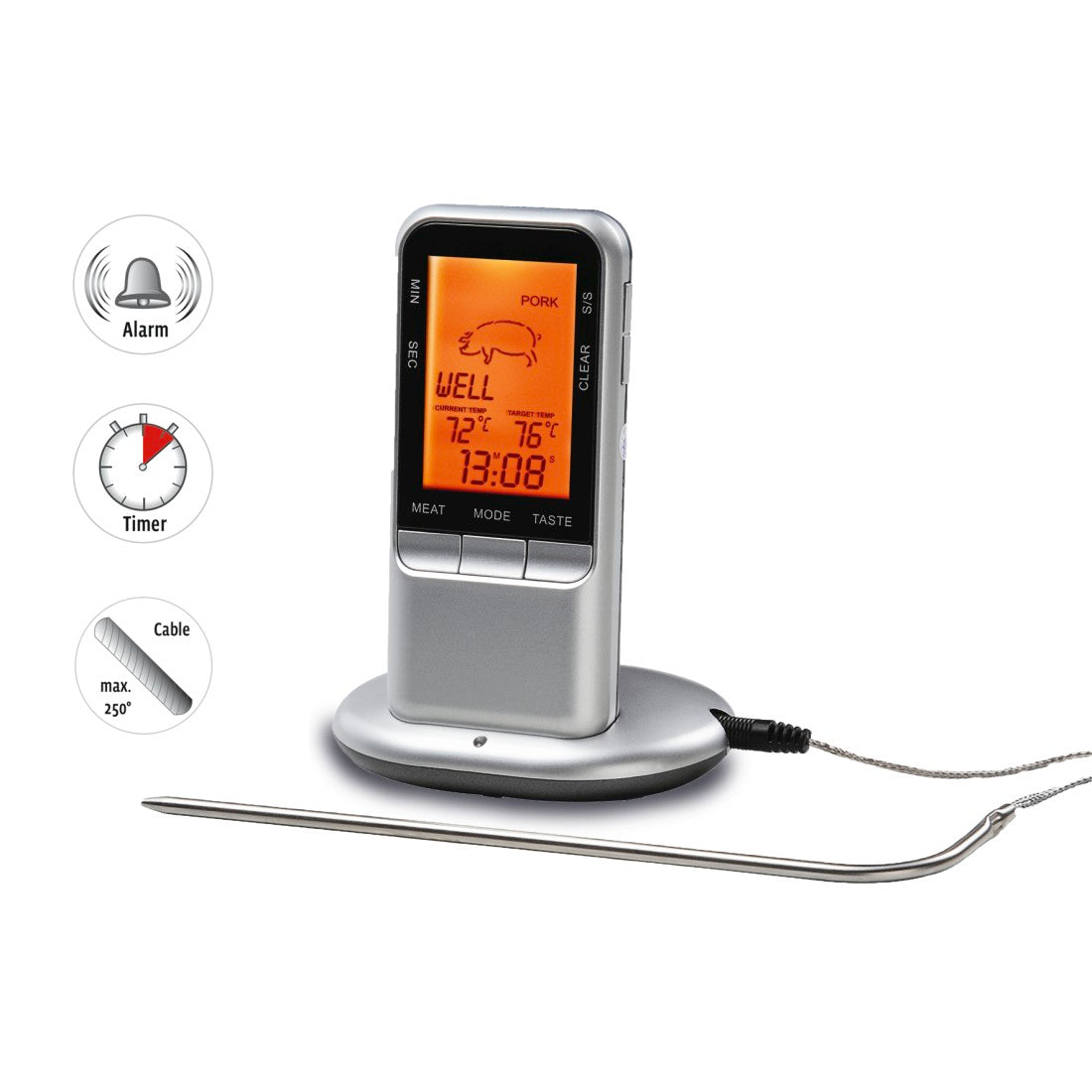 XAVAX 111382 ميزان حرارة رقمي للحوم مزود بمؤقت ومستشعر لاسلكي