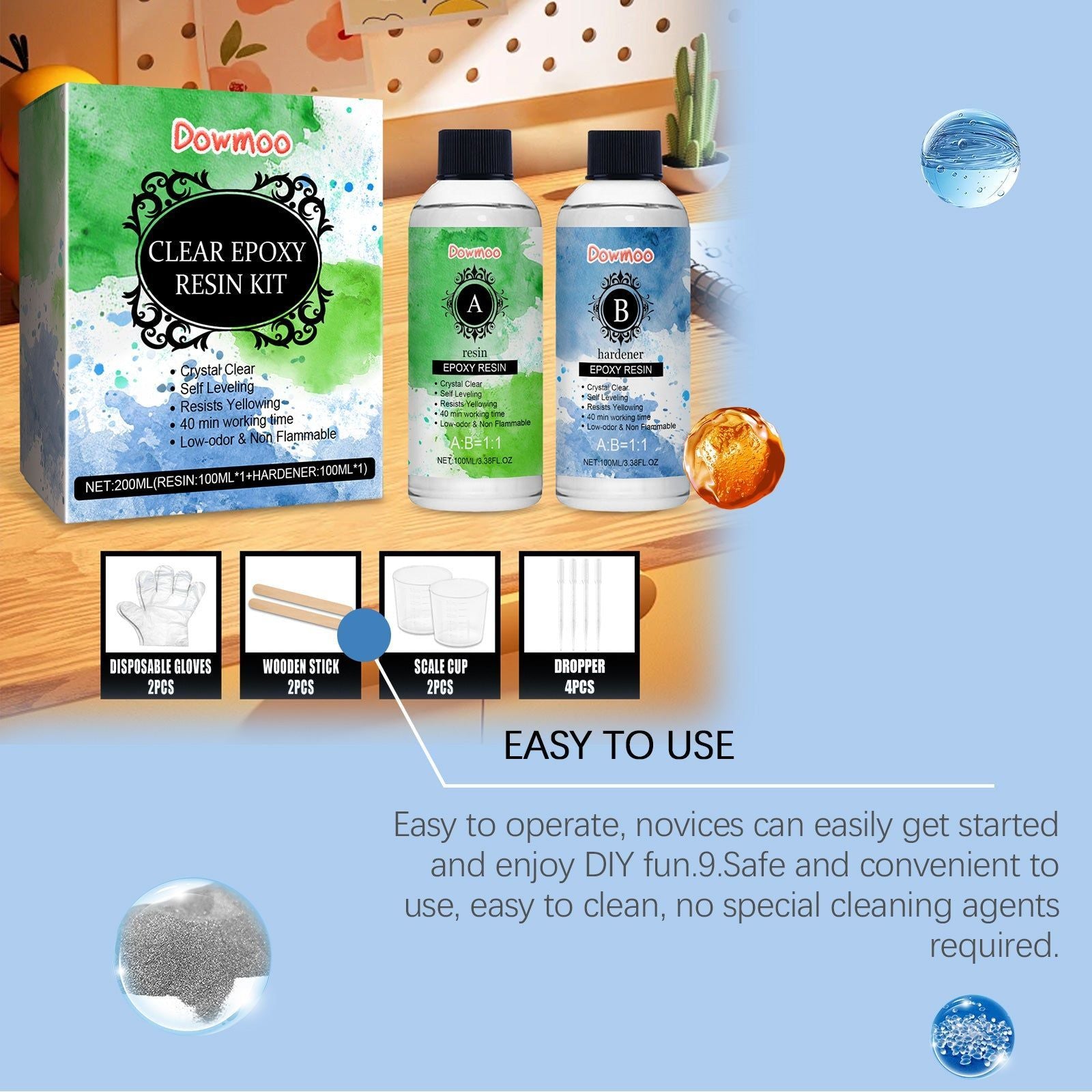 Clear Epoxy Resin Kit, High Transparency, Yellowing Resistance, DIY Art, Resin Adhesive ,1set