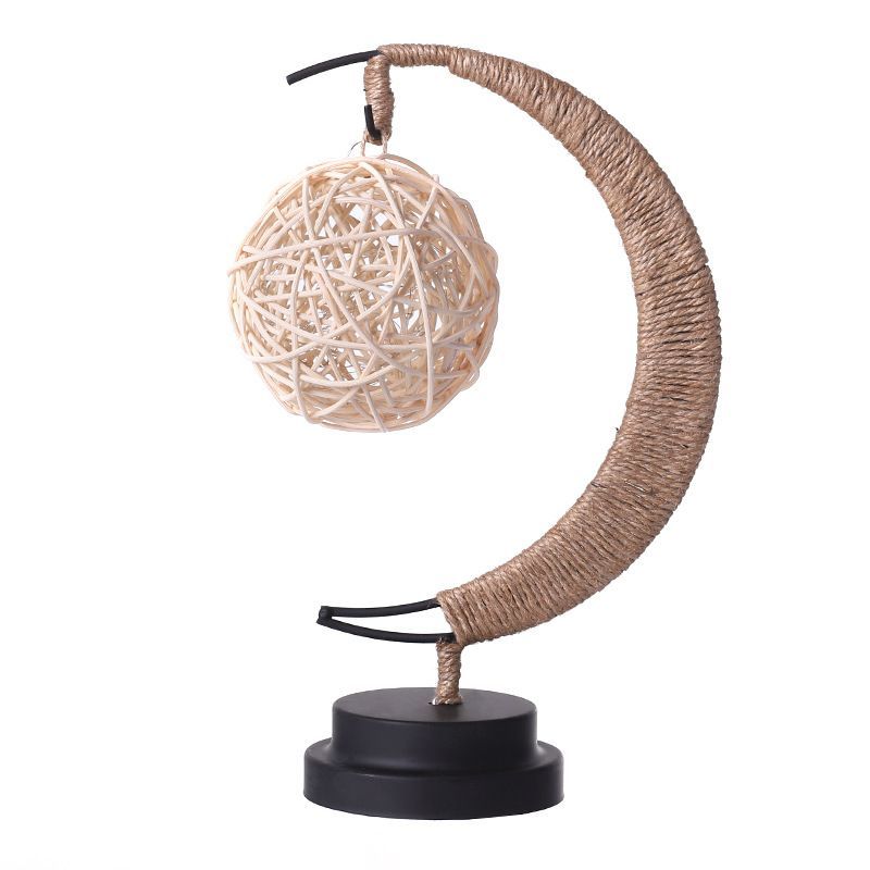 LED Moon Night Light Hanging Vine Ball Desk Lamp Handmade Rope Rattan Table Lamp Bedroom Decoration