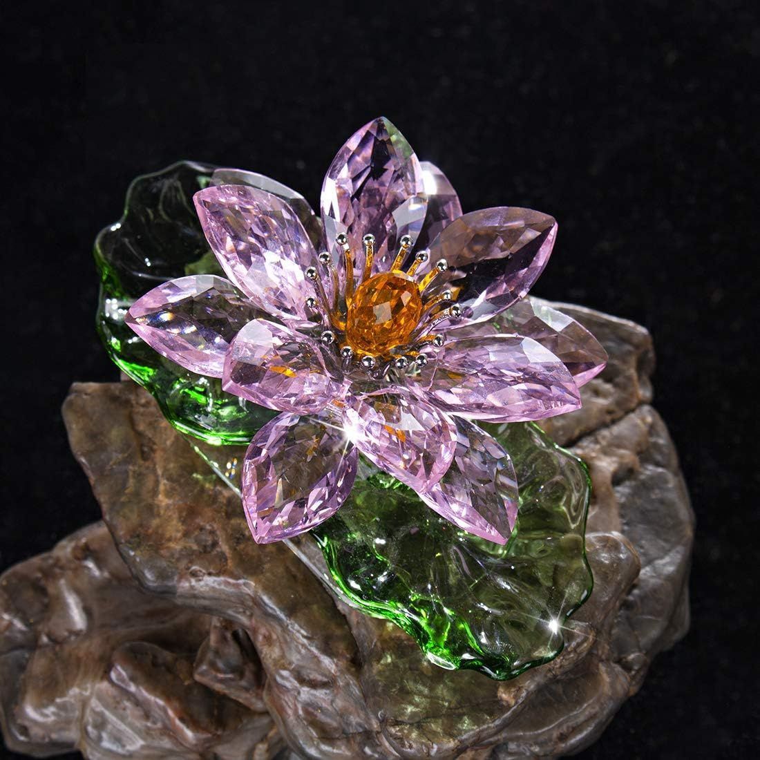 Sparkling Pink Crystal Lotus Flower Home Decor Car Ornaments Christmas Gift
