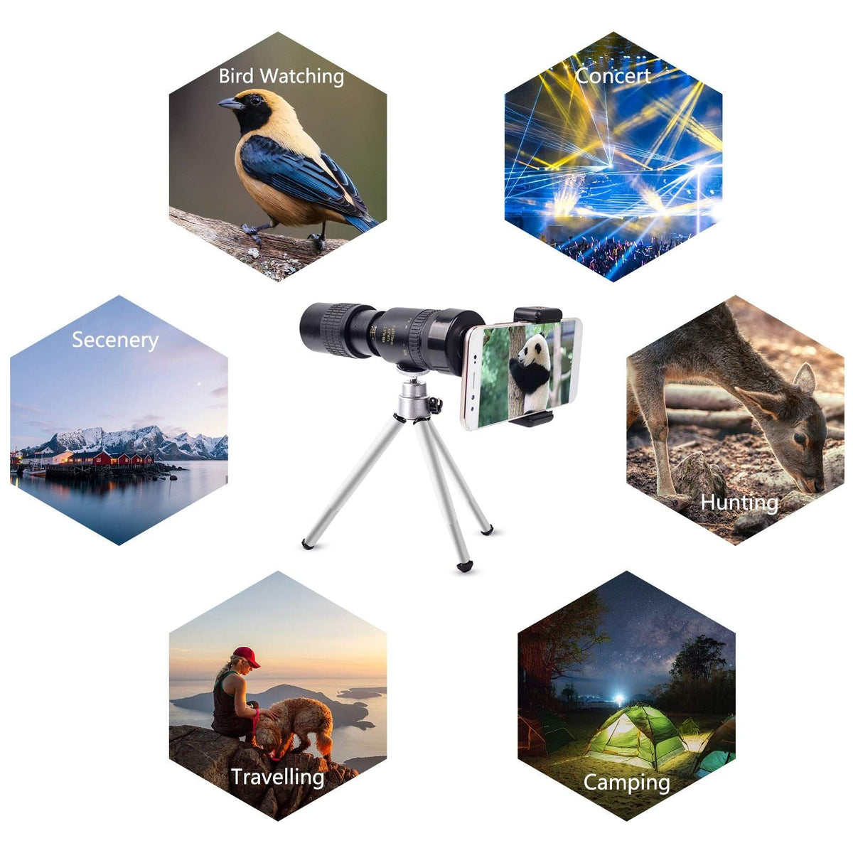 Monocular Telescope 4K 10-300x40mm HD Optical Zoom Waterproof Scope