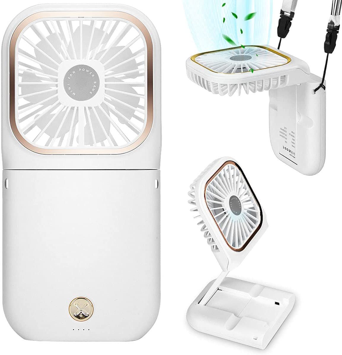 Mini USB Fan Folding Mobile Power Supply Fan Hanging Neck Electric Fan Desktop Phone Holder
