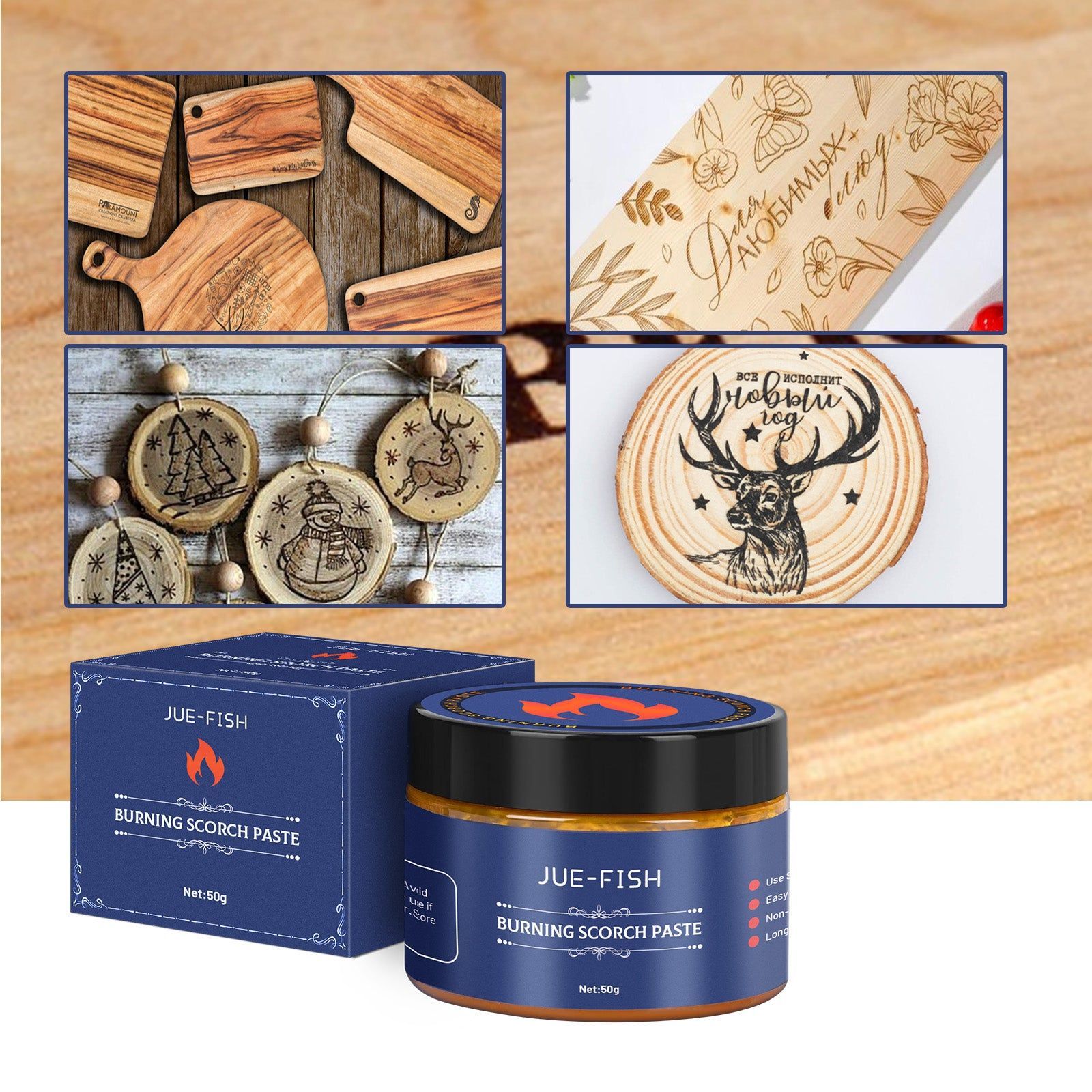 Create Stunning DIY Art with Jue-Fish Wood Burning Paste, Easy Pyrography for Leather, Canvas, Paper ,50g