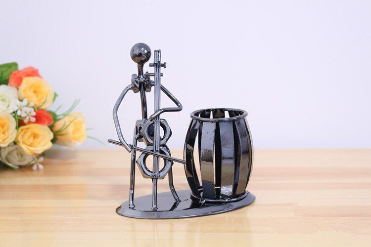 Musician Pattern Pen Holder Iron Art Music Figure Desktop Organizer Home Decoration