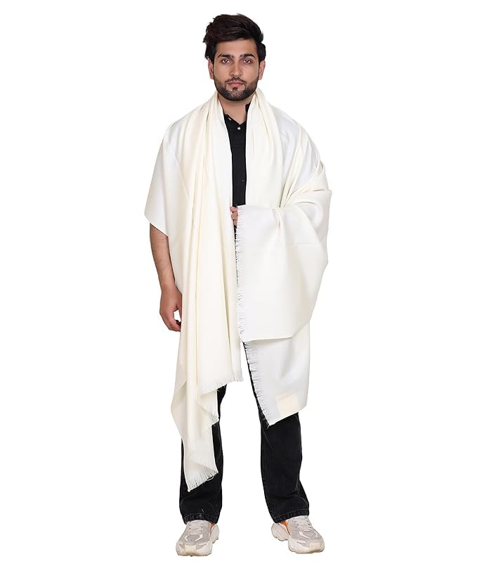 Wool Plain Cream Lohi/Shawl/Stoles For Men's