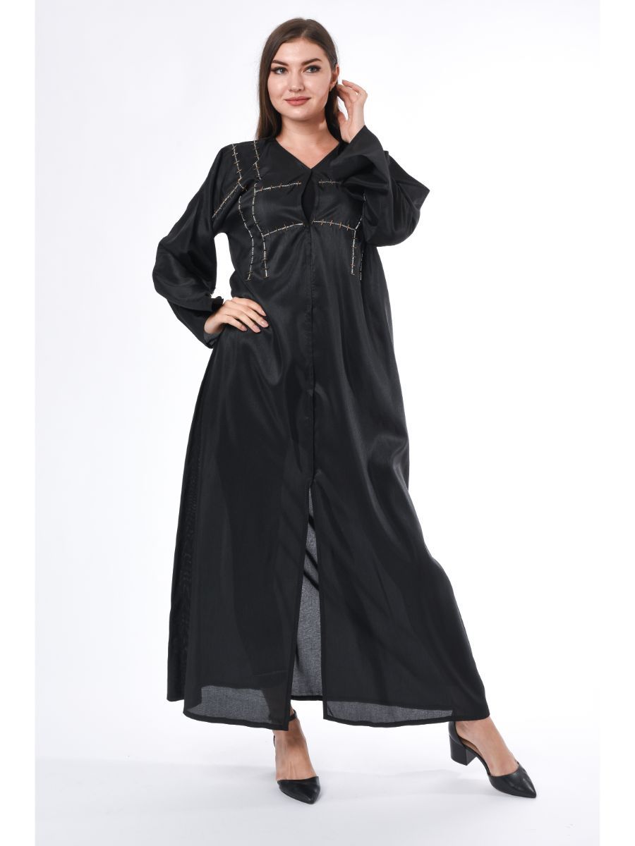 MOiSTREET Silk Blend Abaya with Hand Embroidery