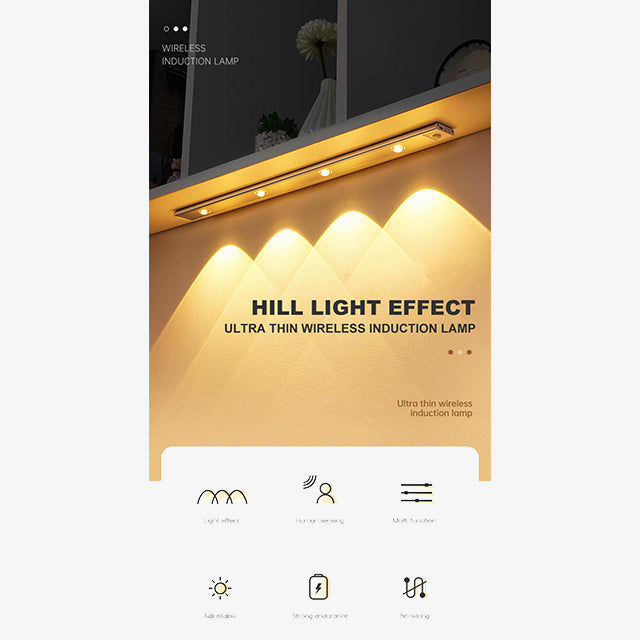 60/80/100CM Ultra Thin Nightlight Lamp - PIR Motion Sensor LED Cabinet Lighting, USB Rechargeable for Kitchen & Cabinets