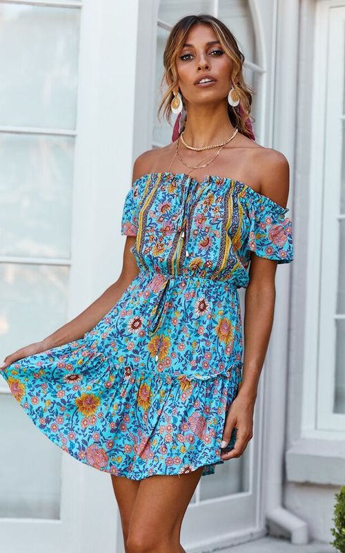 Floral Print Strapless Dress Off Shoulder Sexy Short Dress Women Vacation Beach Wear