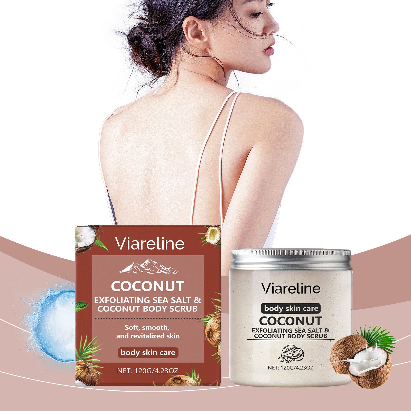 Coconut Sea Salt Body Scrub, Gentle Body Cleansing, Moisturizing, Brightening ,120g