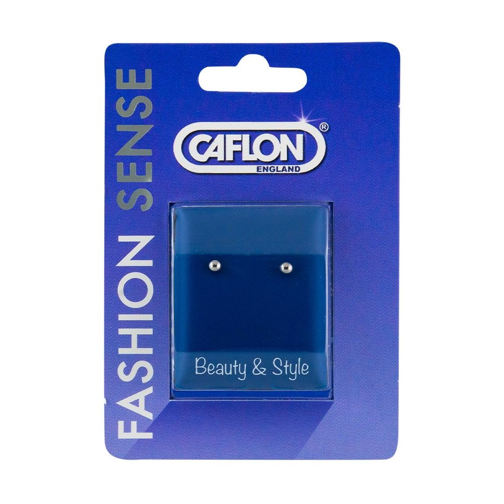 Caflon Fashion Sense, White Stainless Ball Earring, 3mm