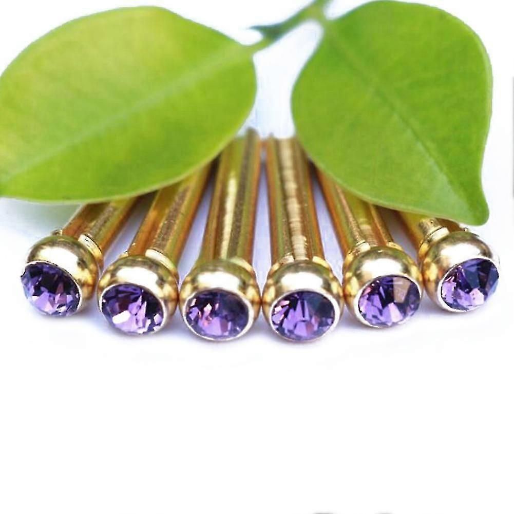 6pcs Brass Made Guitar Bridge Pins With Crystal Glass Dot Decor Music Instrument Parts Purple