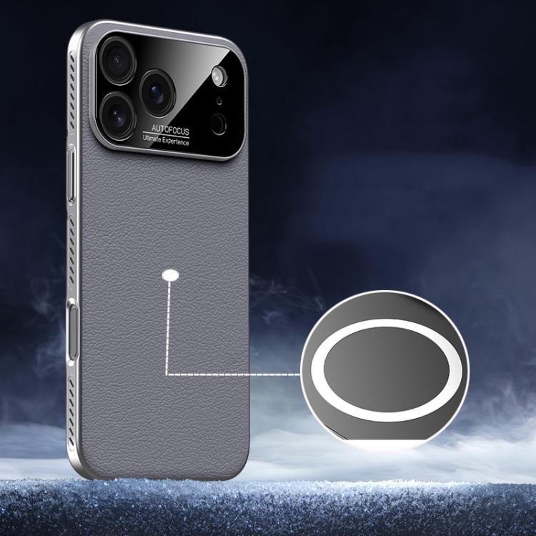 For iPhone 18 Pro Max / iPhone 17 Pro Max Soft Armor MagSafe Cooling Plain Leather Hybrid PC Phone Case