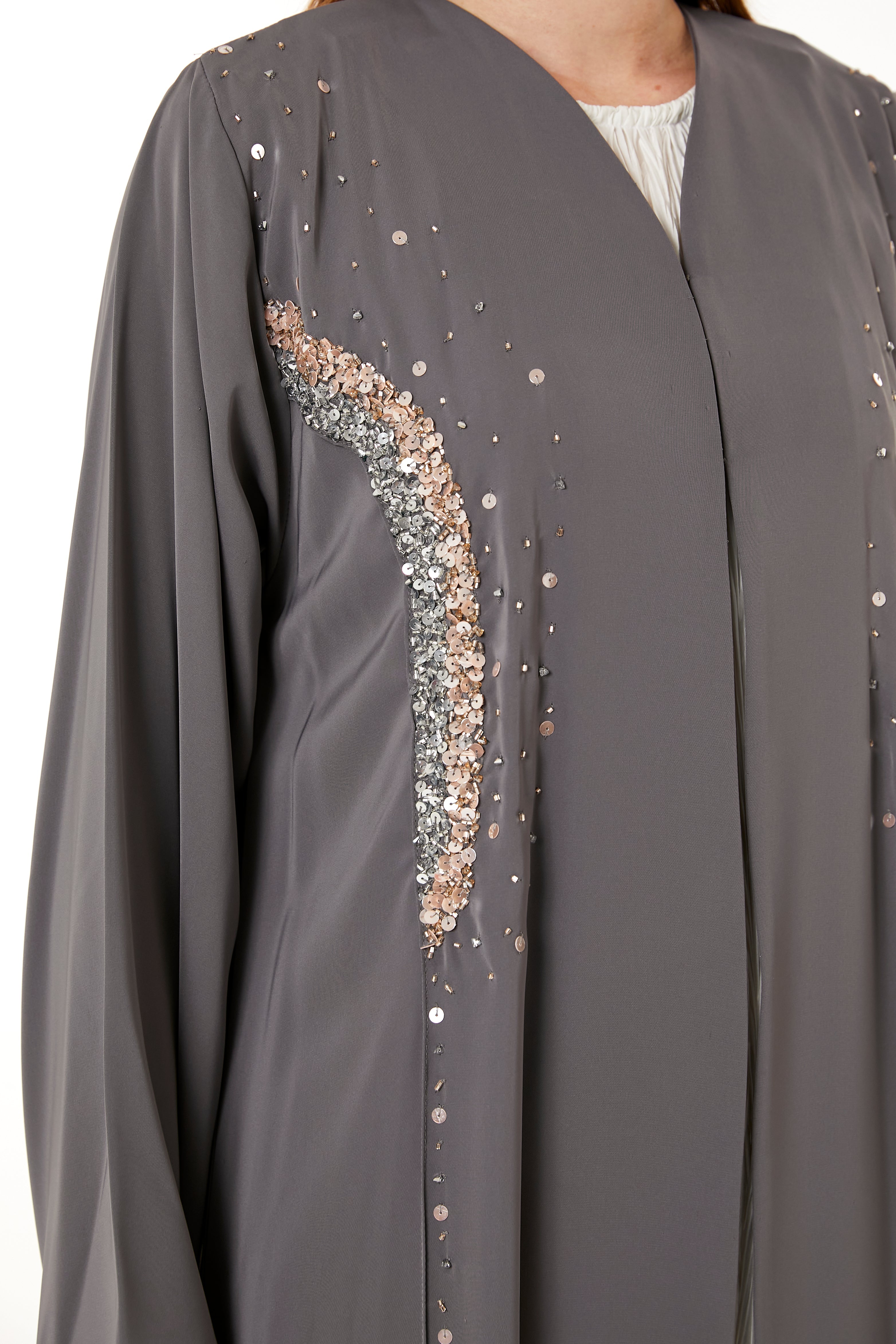 Grey Korean Nida Hand Embellished Abaya