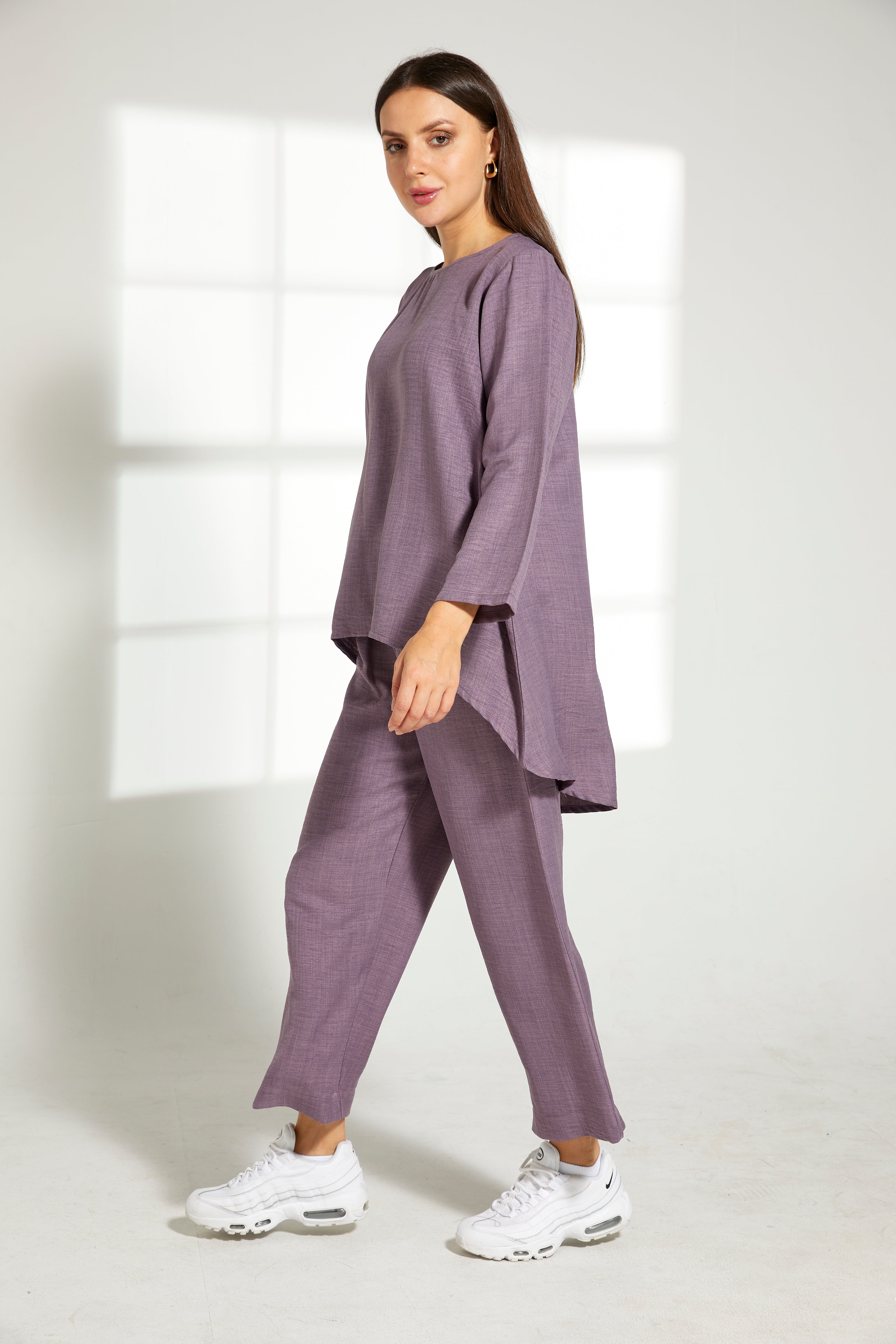 MOiSTREET Purple CEY Mélange Fabric Top And Pants set