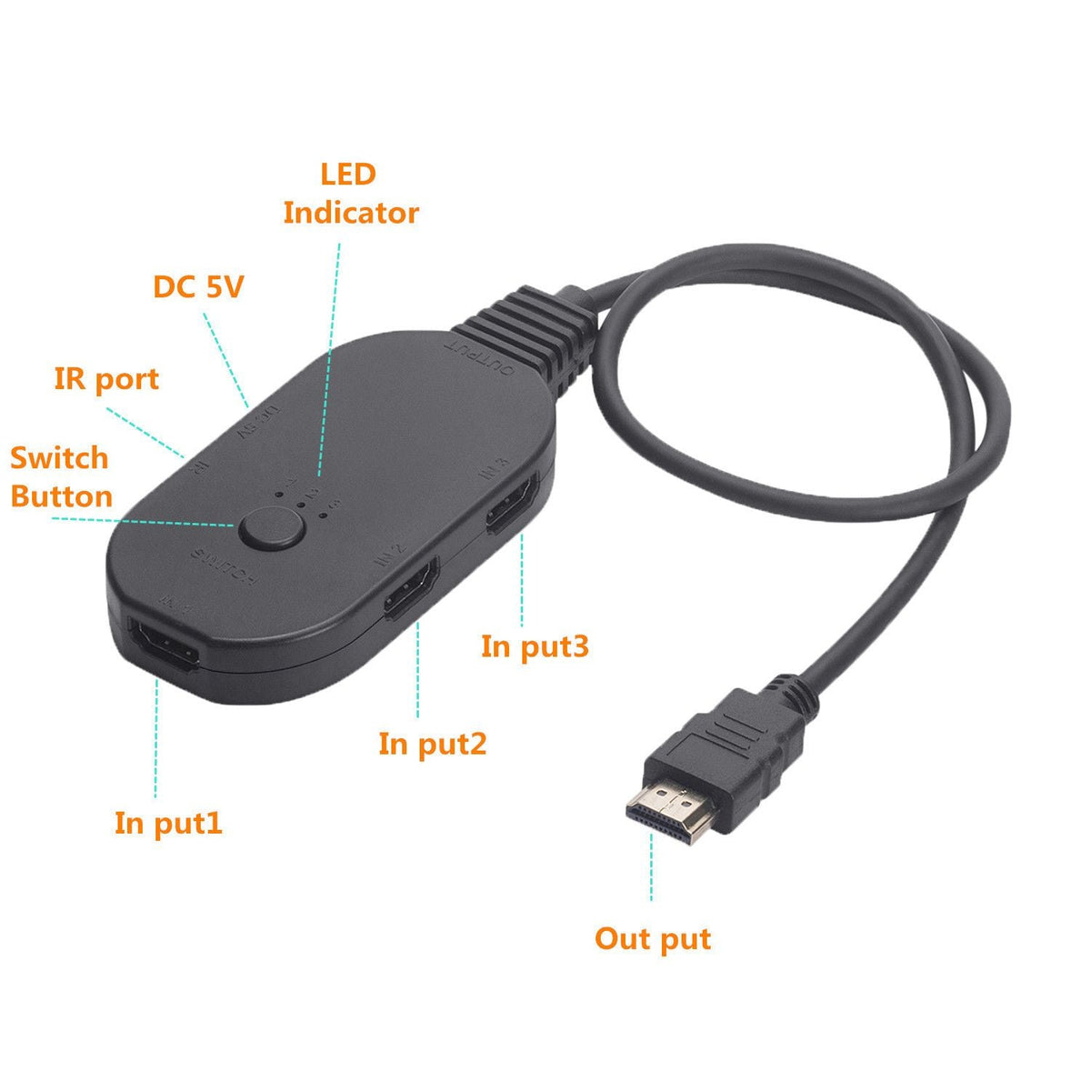 4K HDMI Switcher HD Video Converter Splitter Cable 3 In 1 Out With Remote