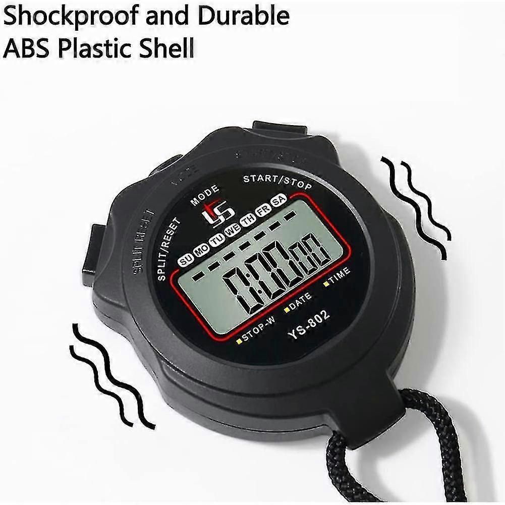 Shockproof Sports Stopwatch With Lap Split Timer Calendar and Clock