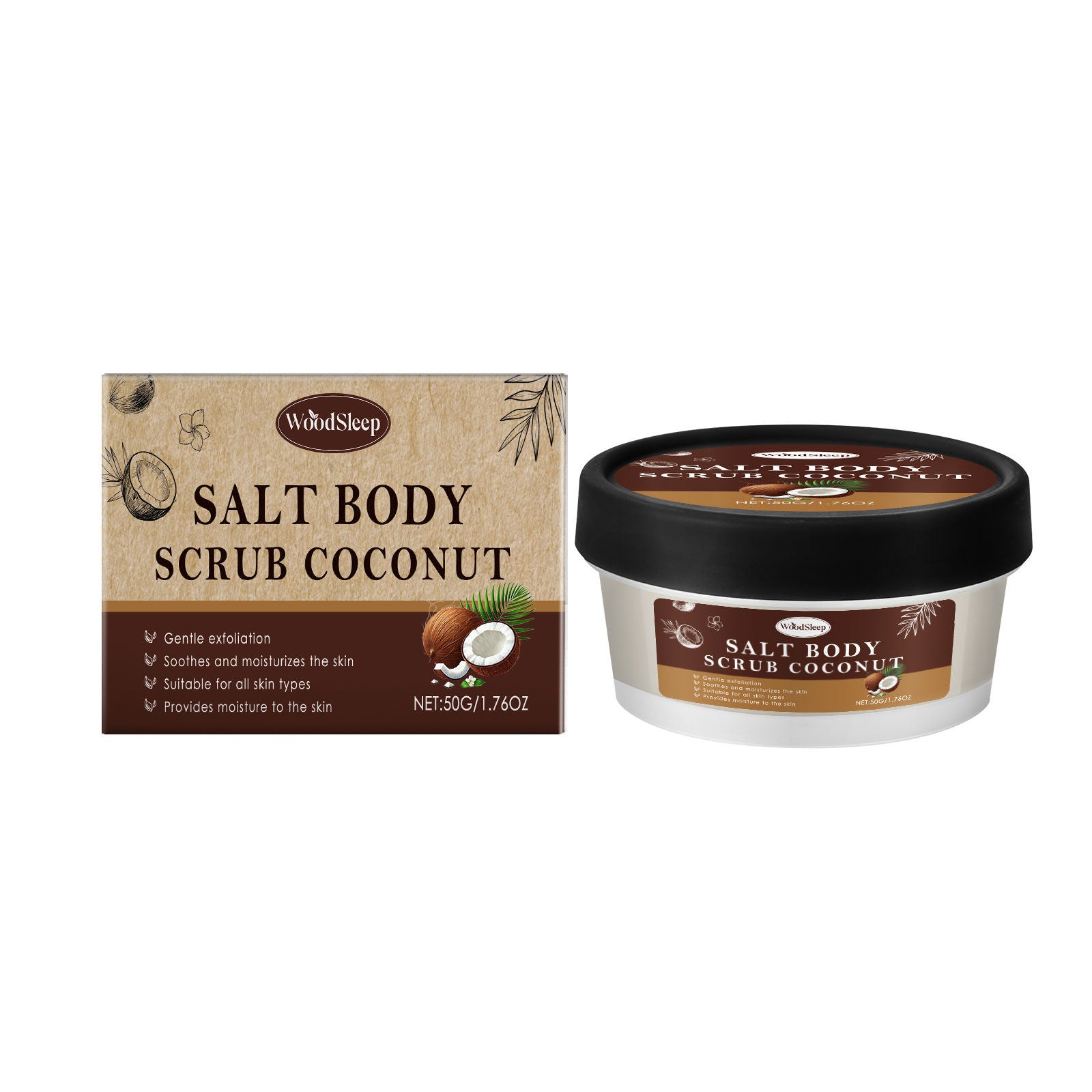 Coconut Body Scrub, Hydrating Exfoliant for Smooth, Bright Skin, Body Cleansing ,50g