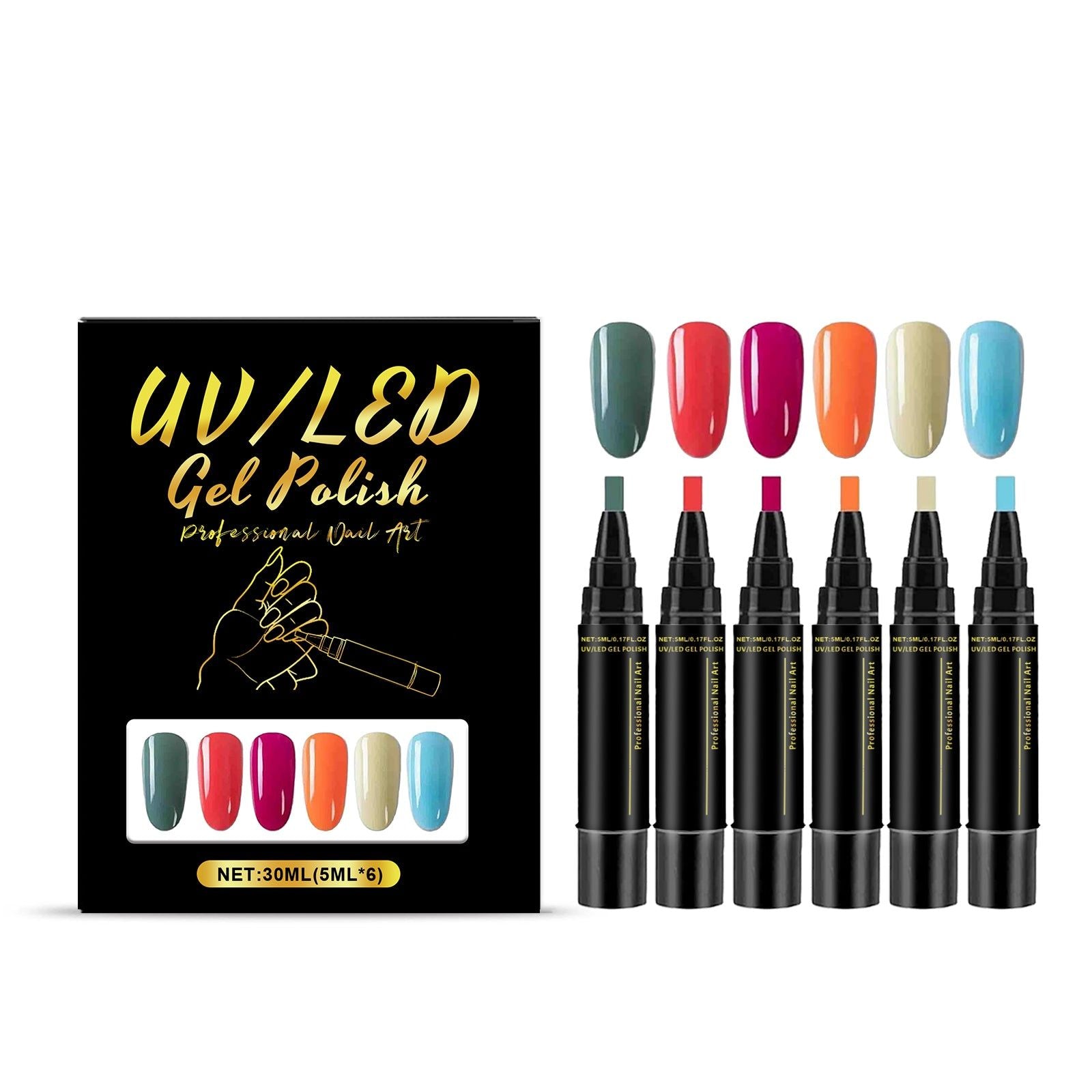 Create Stunning Nail Art with Multi-Color Gel Pen Set, Easy DIY Manicure ,6pc
