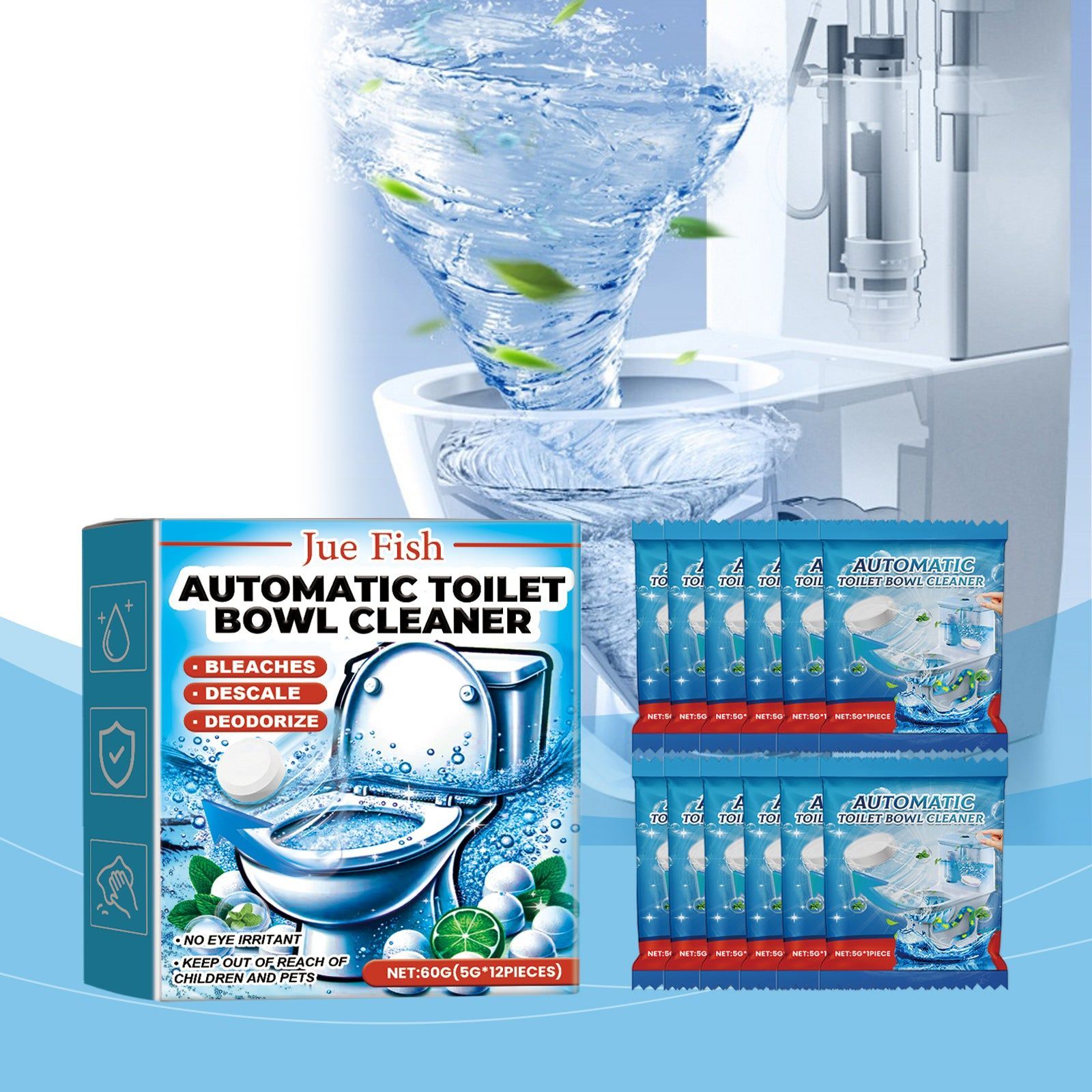 Automatic Toilet Cleaning Effervescent Tablet, Deodorizer, Germ Killer, Freshness ,60g