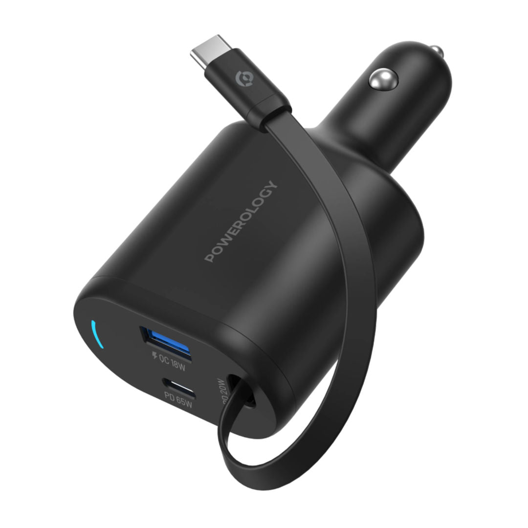 Powerology Type-C Retractable Car Charger 103W, Black