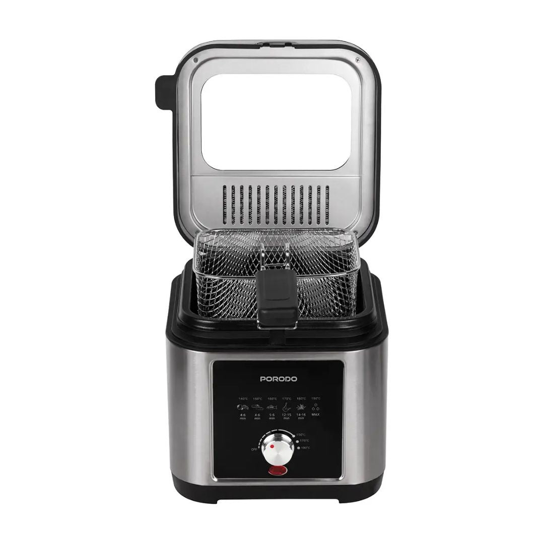 Porodo Lifestyle Stainless Steel 2.5L Deep Fryer with Adjustable Temperature & Non-Stick Tray, Silver