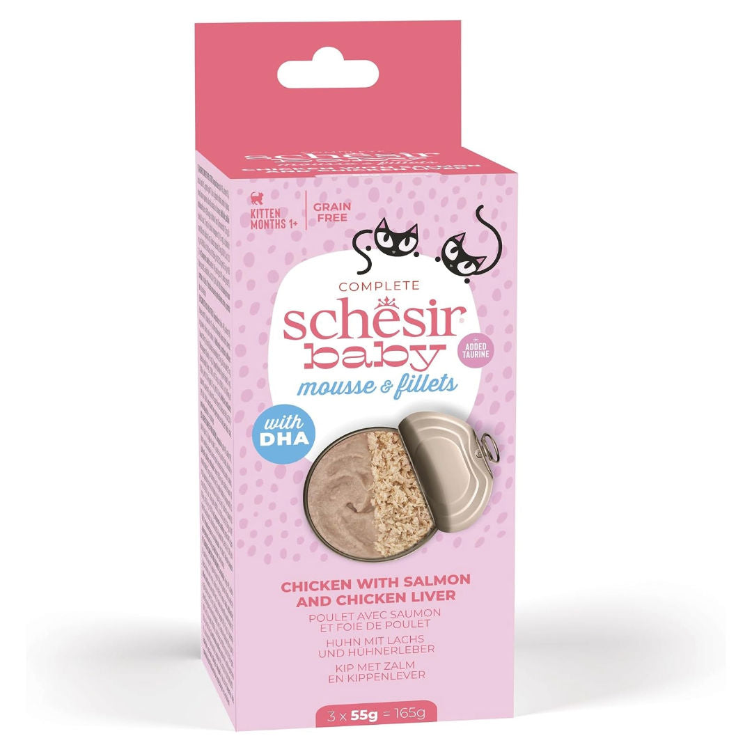 Schesir Baby Cat Multipack Mousse & Fillets Chicken Wet Kitten Food, Pack Of 3, 55gm