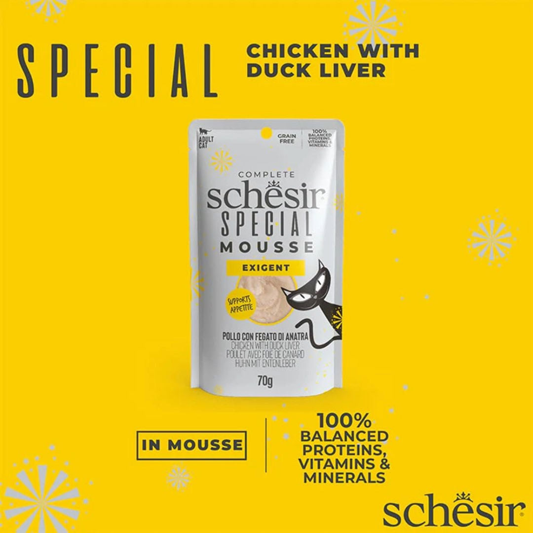 Schesir Special Mousse Exigent Chicken with Duck Liver Adult Cat Wet Food, 70gm