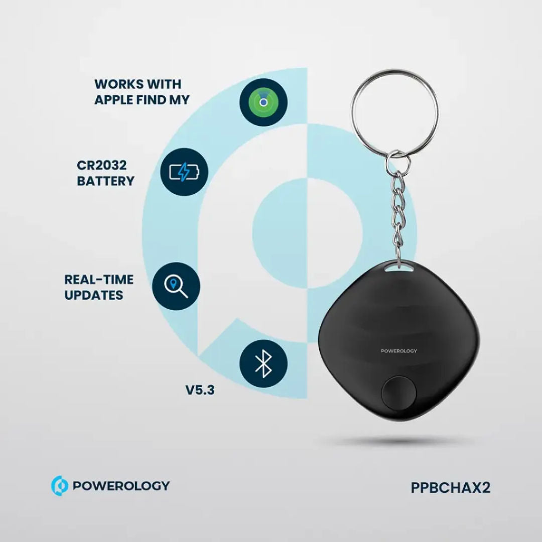 Powerology Smart Tag, Bluetooth V5.3, Apple Find My, Black
