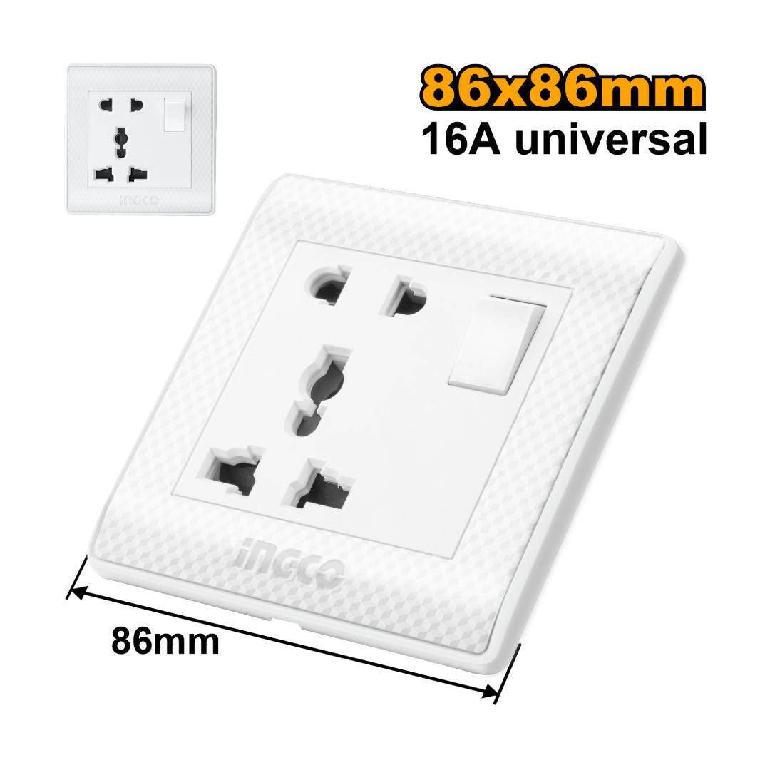 INGCO Universal Wall Socket, 86x86mm, 16A