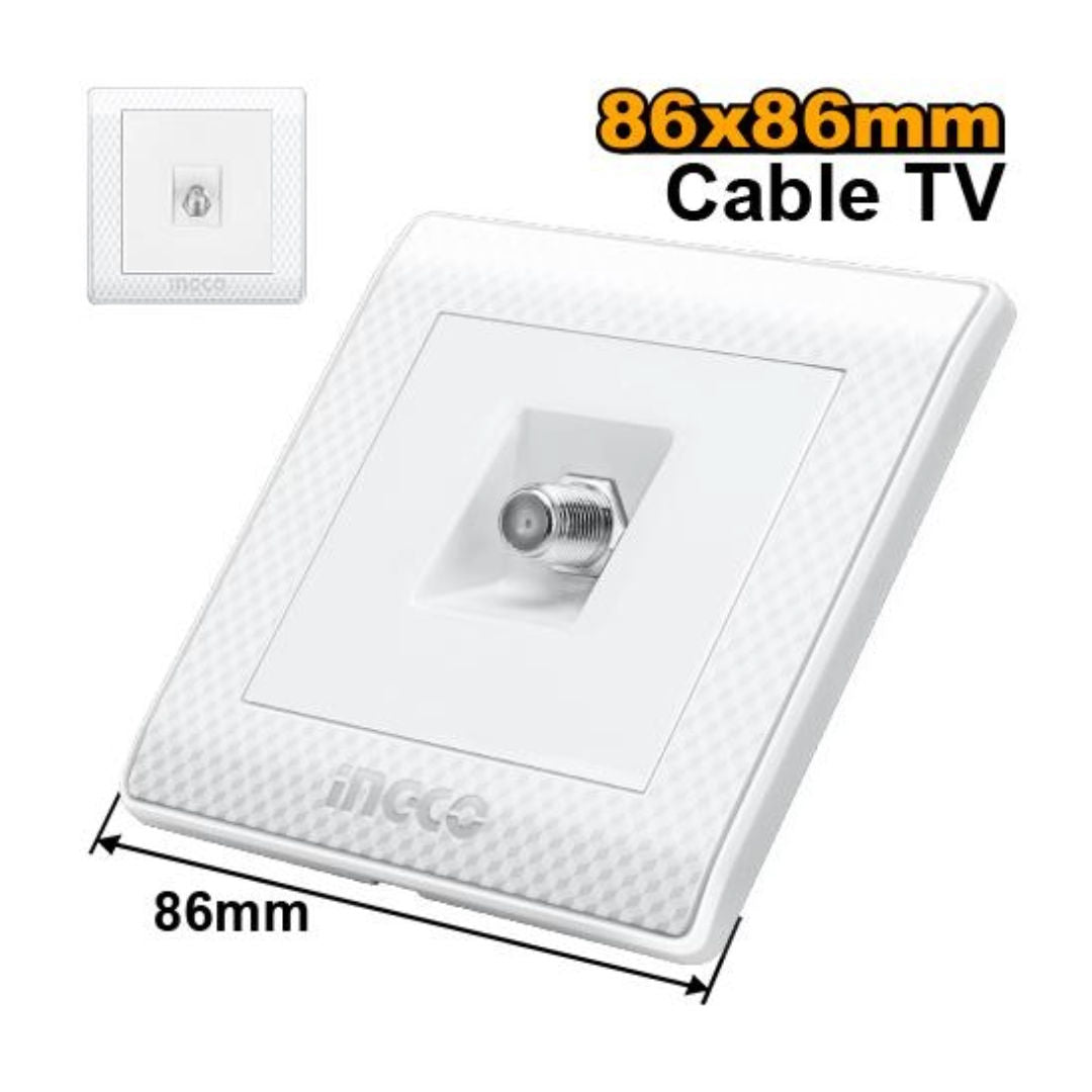 INGCO Cable Tv Socket, Size 86 X 86 Mm, Installation 60 Mm