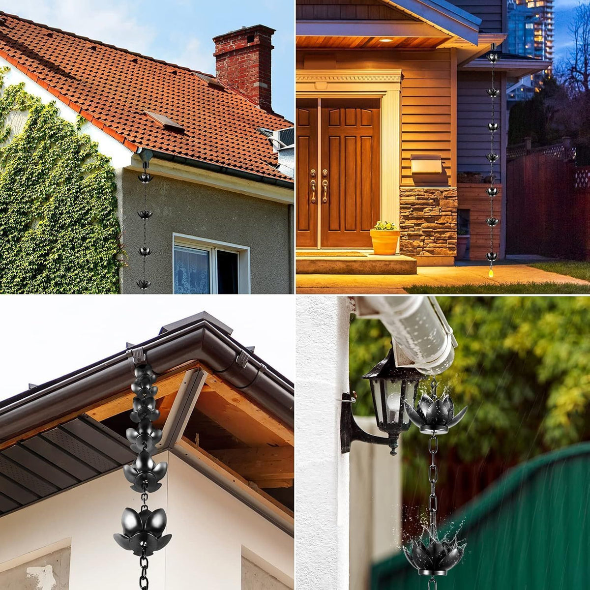 Oak Leaf Lotus Rain Chain for Outdoor Gutters 5 Cups Rain Chain