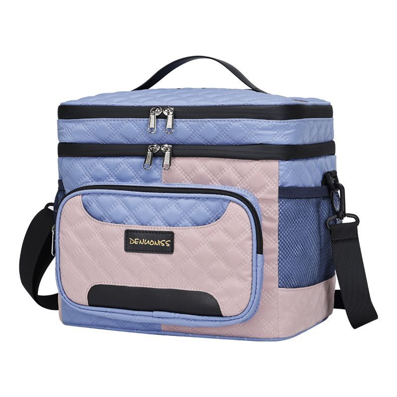 Double Layer Quilted Insulated Lunch Bag with Shoulder Strap