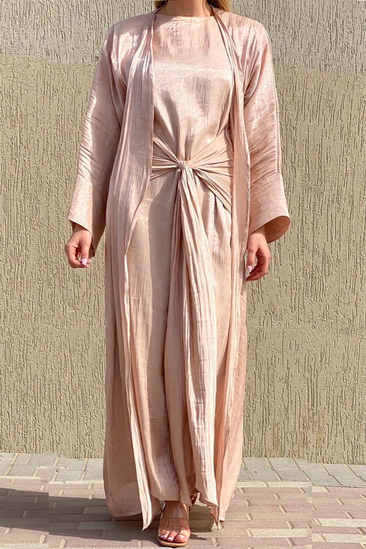MOiSTREET Rotana Shimmer Mandys Pink Abaya Set Comes With 3 Piece