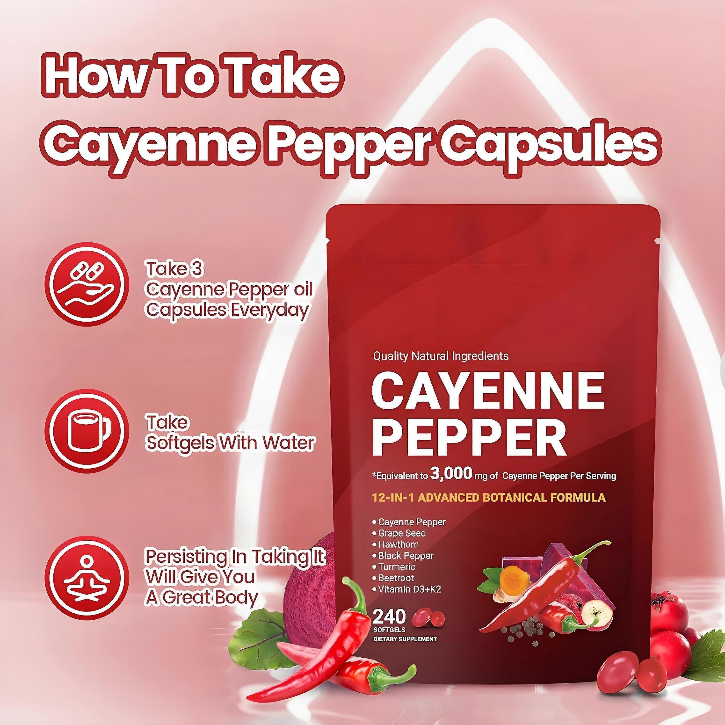 Cayenne Pepper 12 in 1 Botanical Extract Formula Nutrition Gels & Chews 240 Grains