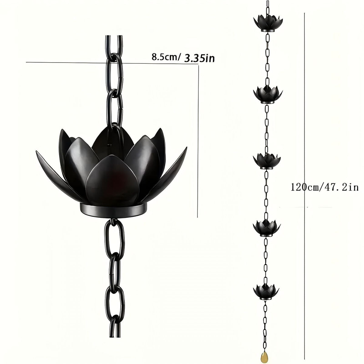 Oak Leaf Lotus Rain Chain for Outdoor Gutters 5 Cups Rain Chain