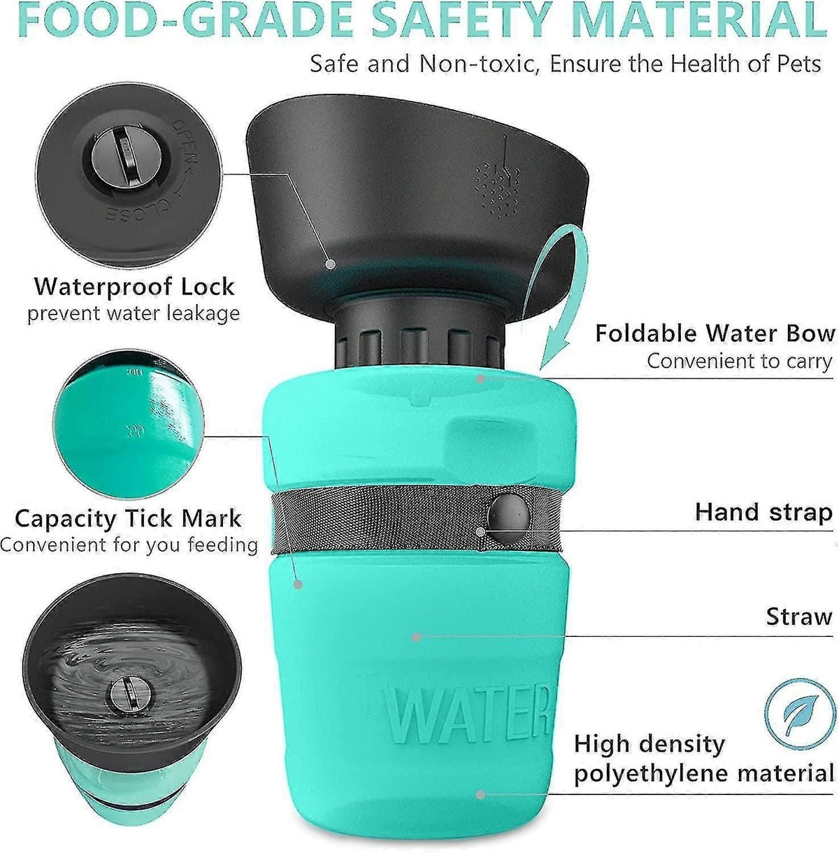 Pet Water Bottle For Dogs, Dog Water Bottle Foldable, Dog Travel Water Bottle, Dog Water Dispenser, Lightweight Convenient For Travel Bpa Free