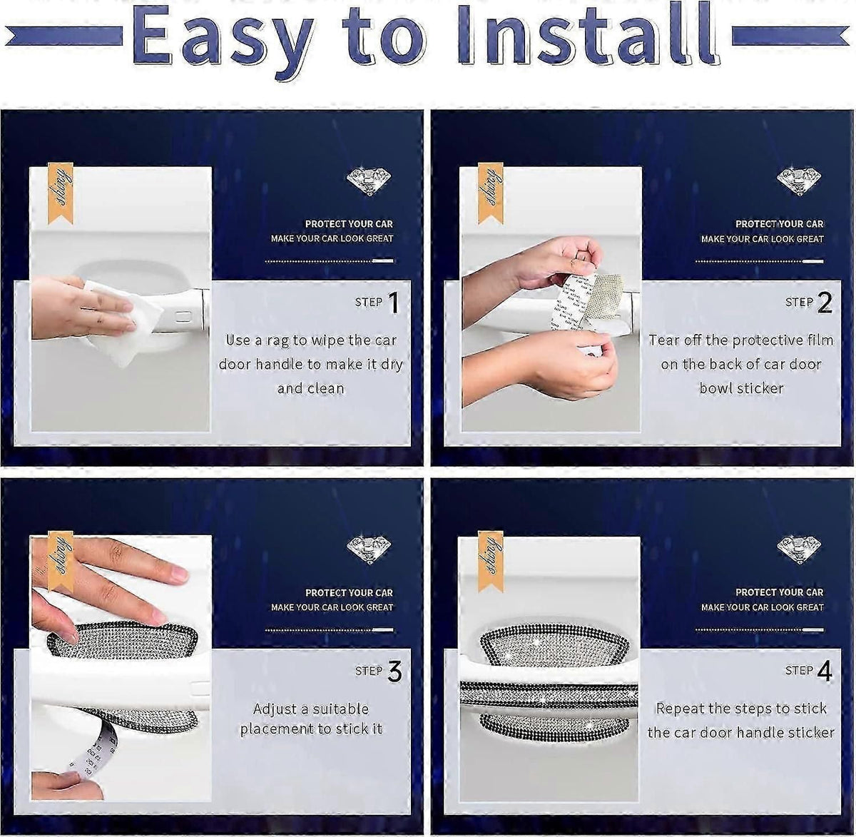 Car Door Handle Stickers - 8pcs Bling Car Accessories Crystal Glitter Door Handle Protector Stickers And Decals Scratch