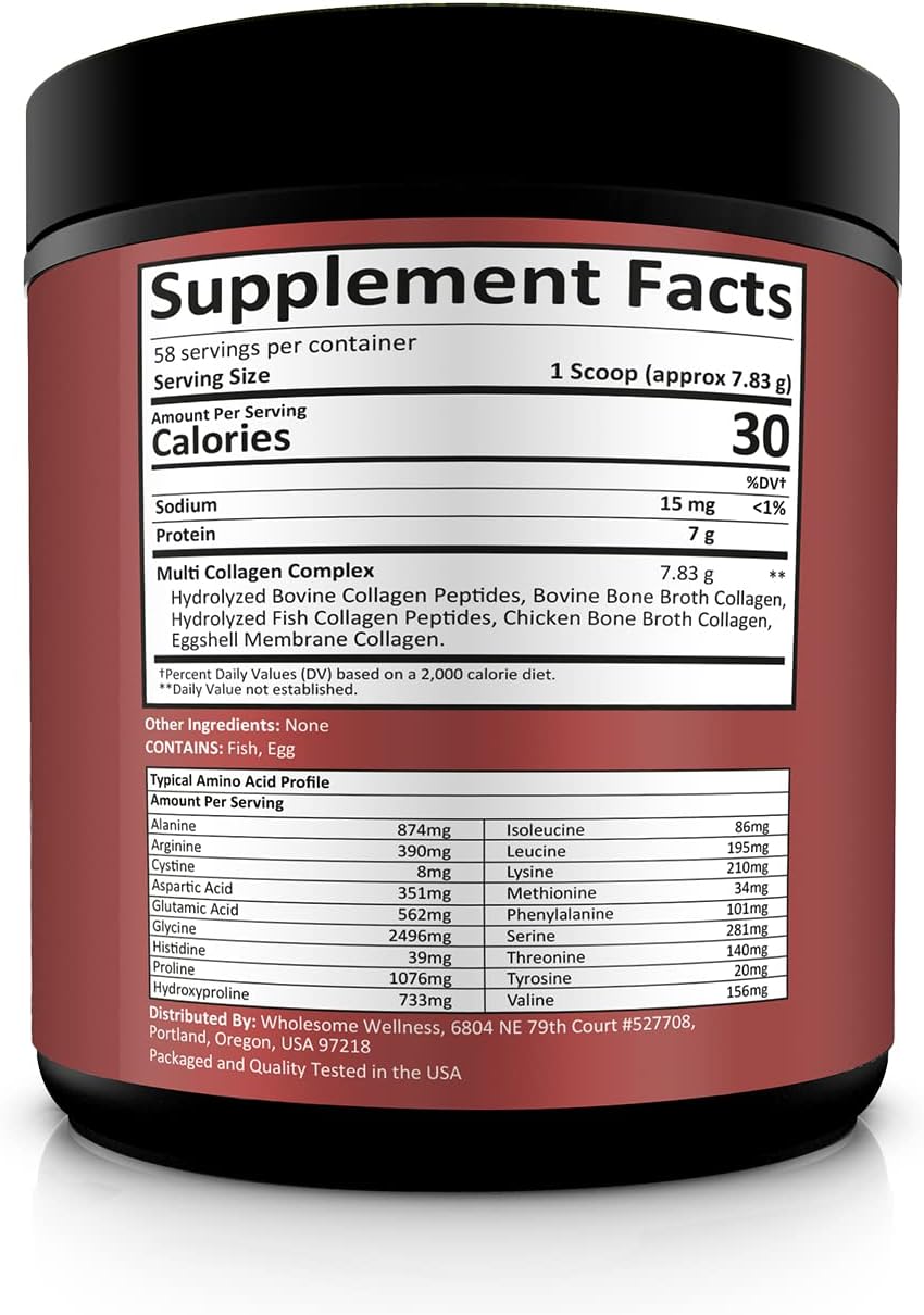 Wholesome Wellness Multi Collagen Peptides Protein Powder Unflavored 454g