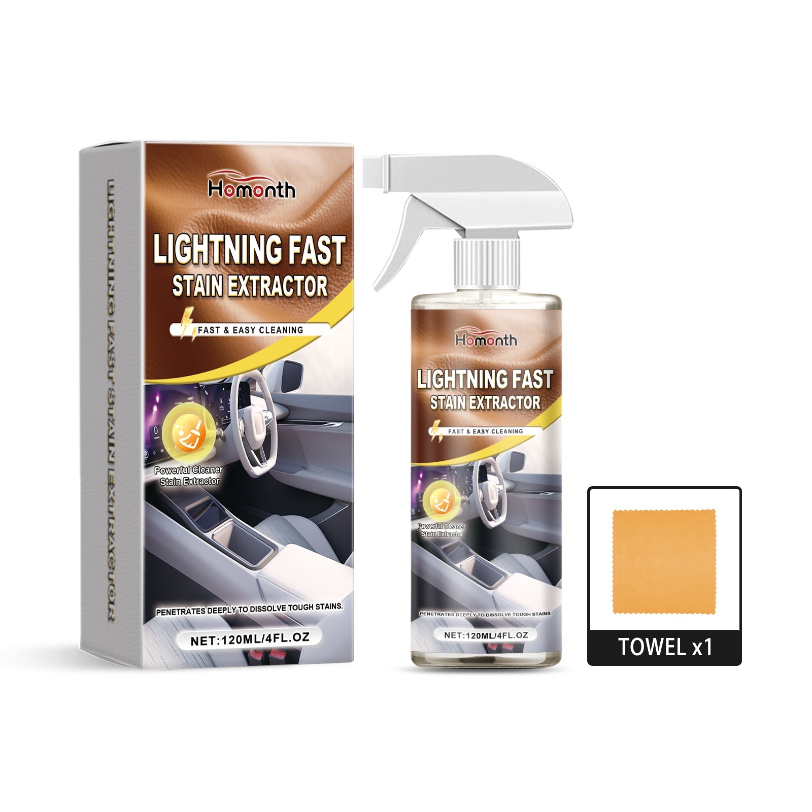 Car Interior Cleaner, Leather Fabric Plastic Stain Remover, Deep Clean, Eco-Friendly ,1set