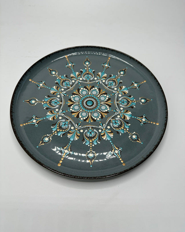 Sahara Mandala Light grey Ceramic plate for salads and snacks